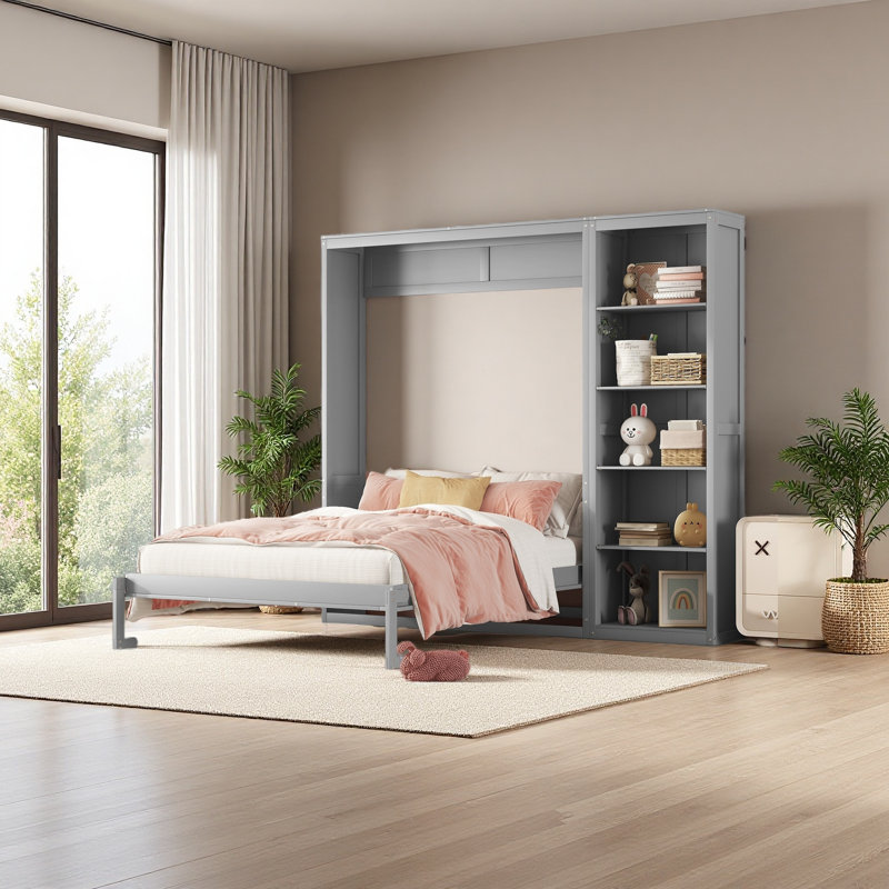 Lit escamotable mural avec armoires Murphy, Gris, Lit double