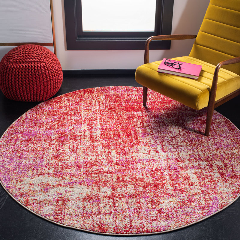 Riebe Abstract Red Area Rug, Round 6'