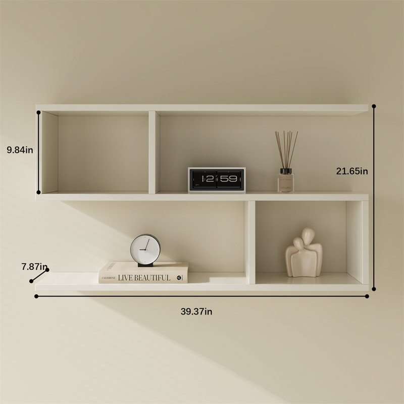 Tablette murale flottante en bois massif, H 21,65 po x l 39,37 po x P 7,87 po