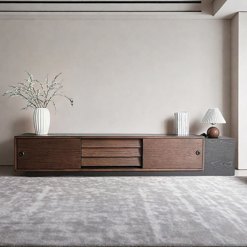 Wabi-sabi style solid wood TV cabinet, 15.74"H x 78.74"L x 15.74"W