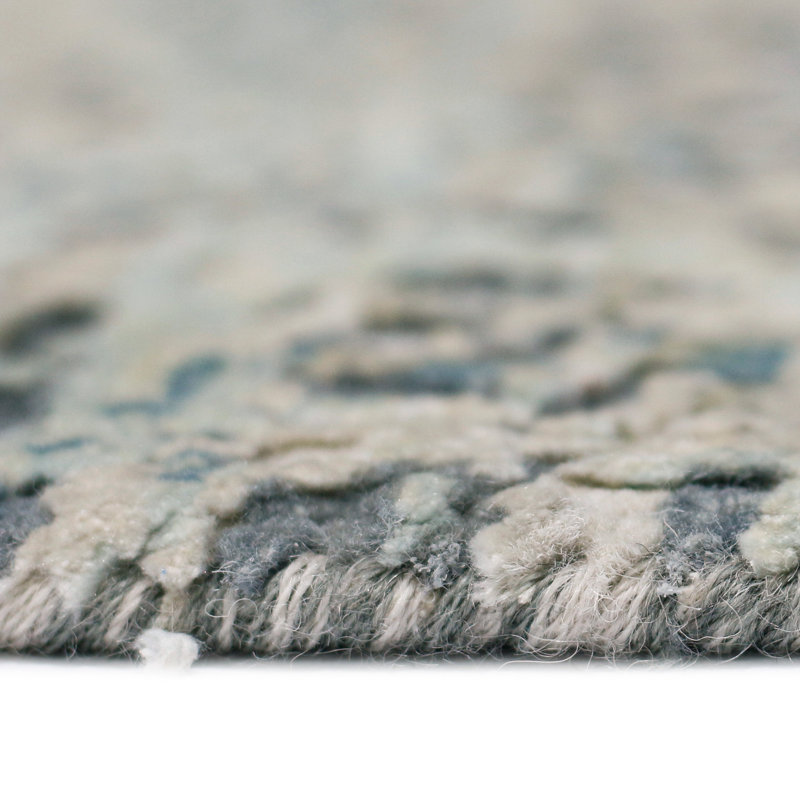 Tapis décoratif bleu en laine noué à la main annastaziah, Rectangle 9 pi x 12 pi