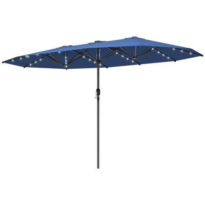 Steel / Polyester 1 Piece Double-Sided Market Umbrella Blue Solar LED Light Crank with Base