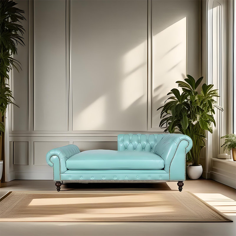 Méridienne moderne, confortable et tendance, Orienté à droite, Azure, Brun-roux
