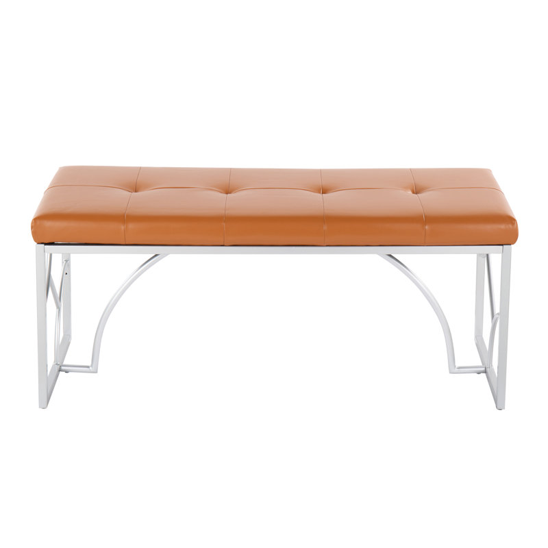 Faux Leather Upholstered Bench, Brown/White