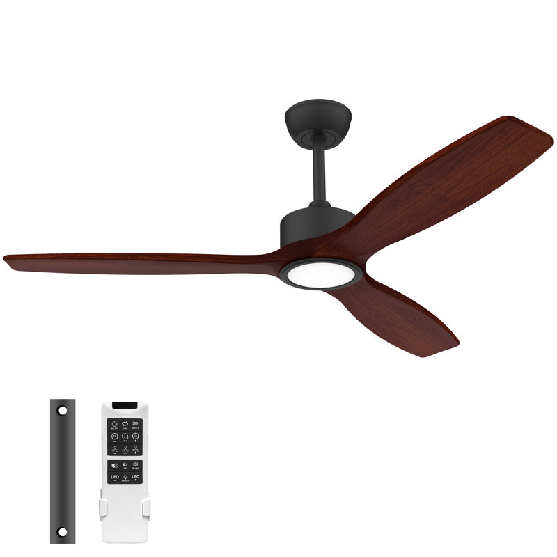 52" 5-Blade Wood Ceiling fan with Lights, indoor outdoor, reversible, Dimmable, Quiet DC motor with timer, remote controlled
