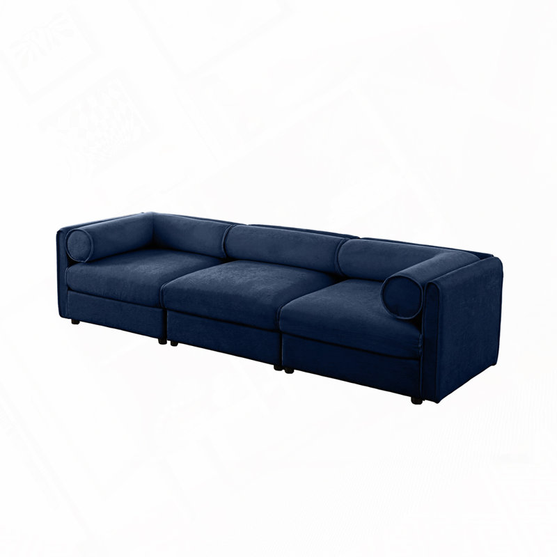 Canapé modulaire rembourré avec sièges de rangement, Bleu, H 27,9 po x l 109 po x P 37,4