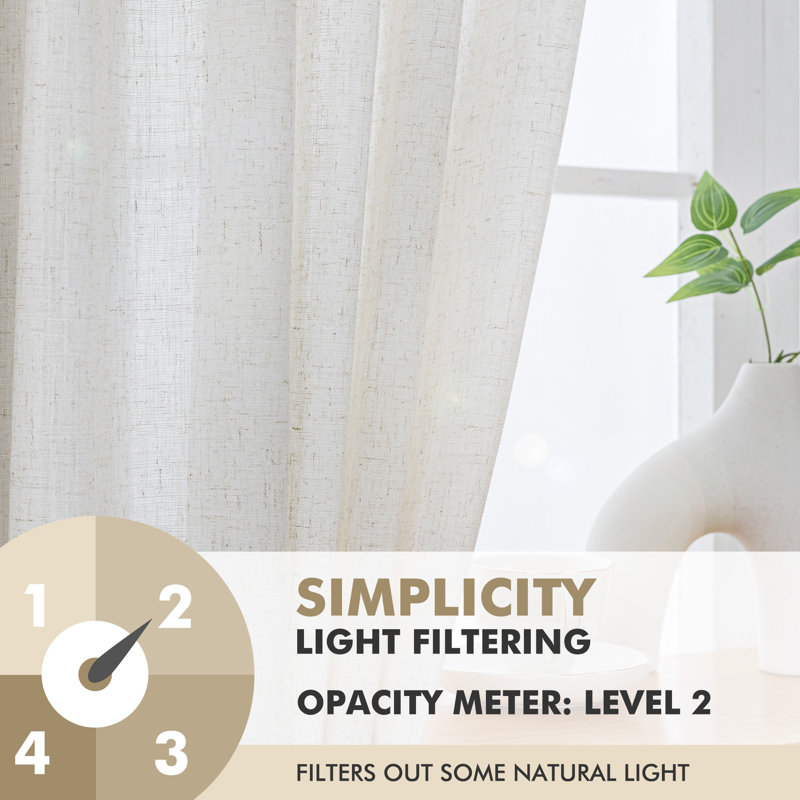 Toyoko Linen Blended Semi-Sheer Back Tab Curtain Pair, 52" W x 108" L, Natural