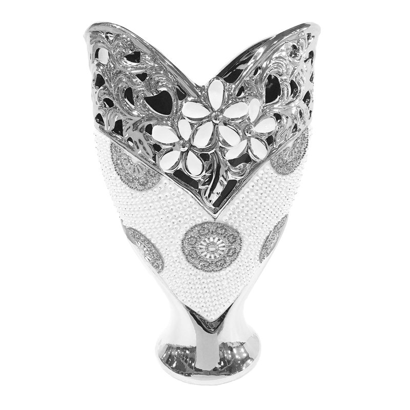 Cayci Handmade Ceramic Table Vase, Silver