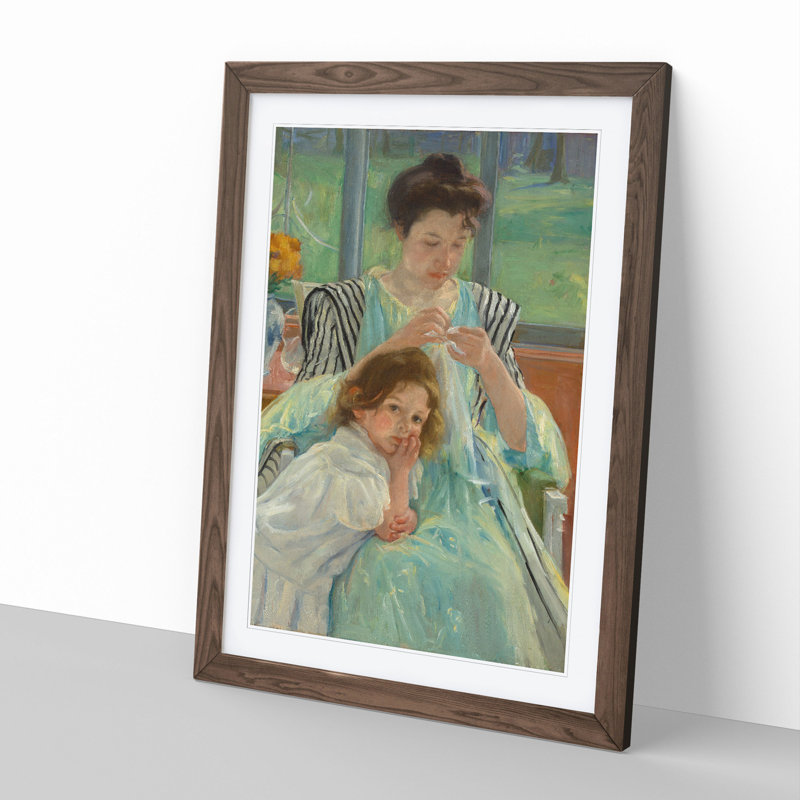 Young Mother Sewing by Mary Cassatt - Picture Frame Painting, 65cm H x 48cm W x 2cm D, Walnut Framed