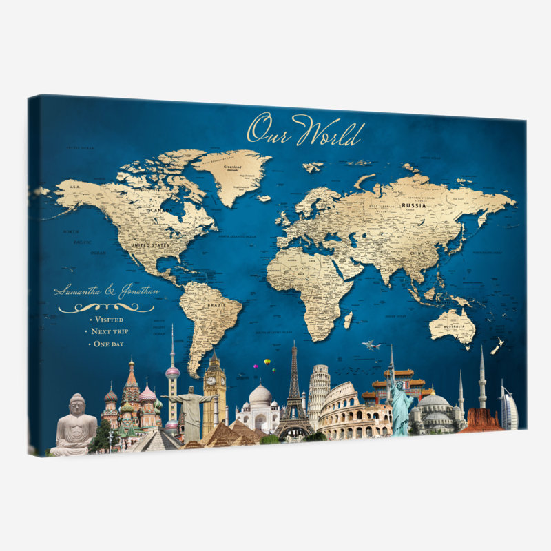 Carte du monde personnalisée avec punaises personnalisées, H 24 po x l 36 po, Yes