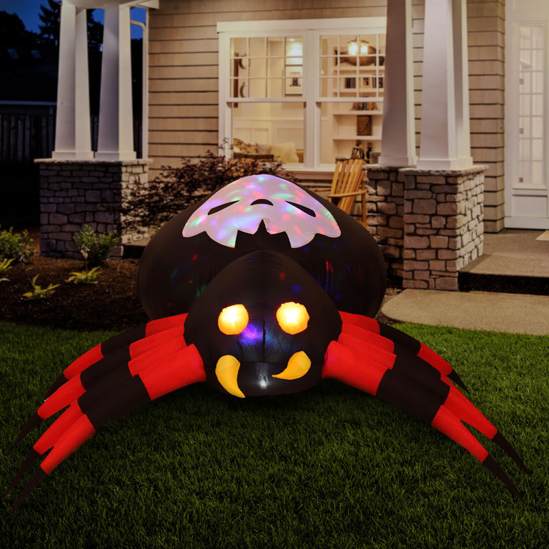 6-Ft Wide Black and Red Inflatable Spider with Disco Lights
