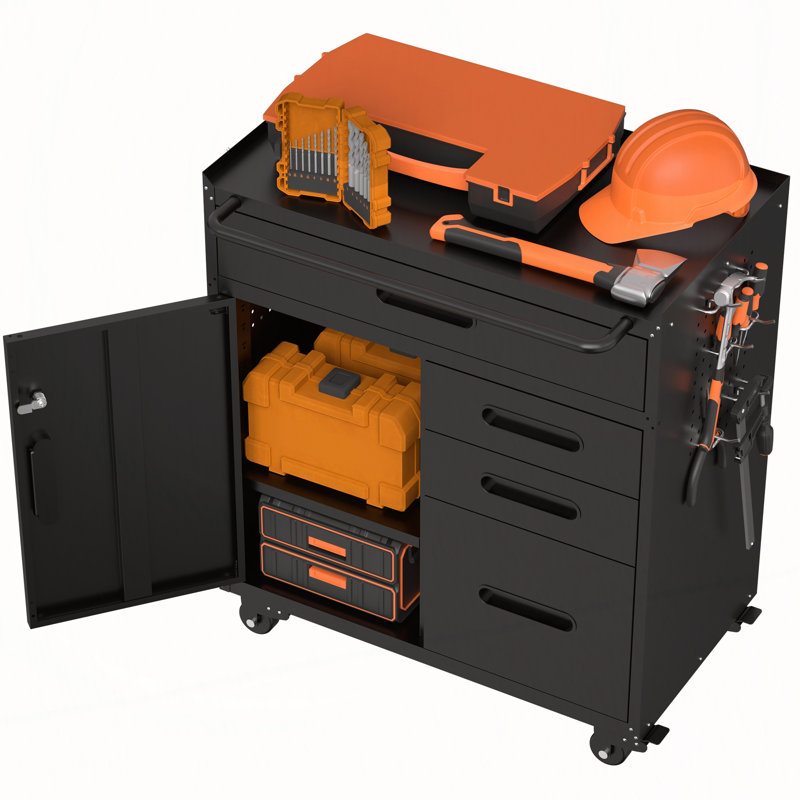 Armoire de rangement mobile avec compartiment verrouillable et 4 tiroirs