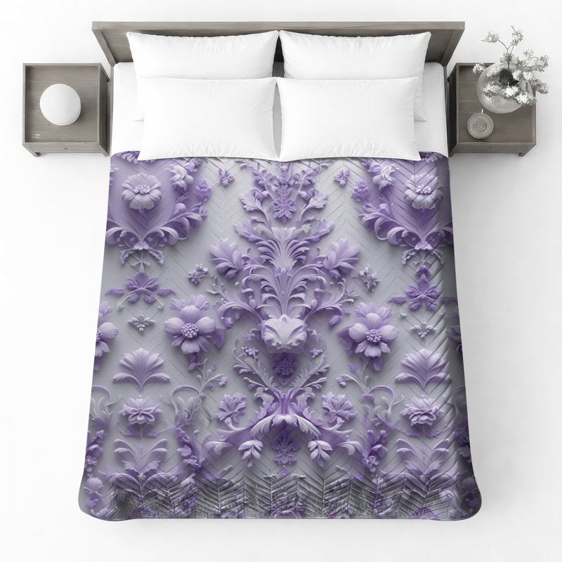 Couvre-lit matelassé à motif floral lavande, Lit simple