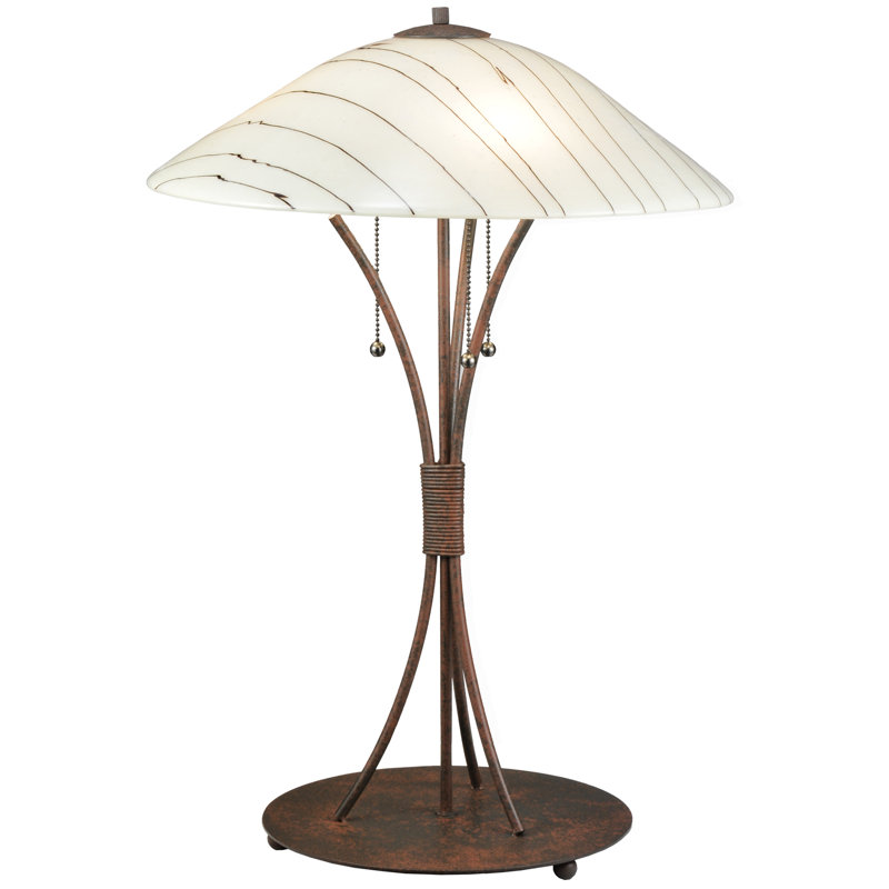 Midnight Sunset 3-Light Stained Glass Table Lamp in Black and Beige