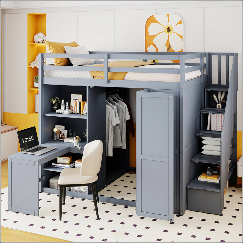 Full Size Loft Bed With Wardrobe