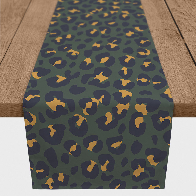 Dunihue Animal Print Cotton Blend Table Runner, Green, 90" L x 16" W