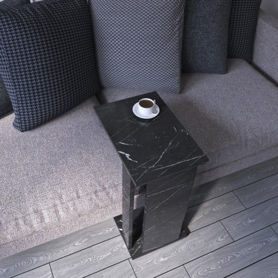 Table d'appoint moderne Rathnait, noir et blanc, 11,8 x 24,0 x 16,9 pouces | 100% panneau de particules enduit de mélamine, épaisseur: 0,7 pouce | Conception élégante et unie, parfaite pour le salon, la chambre à coucher ou le bureau | Solution de mobilier durable et élégante