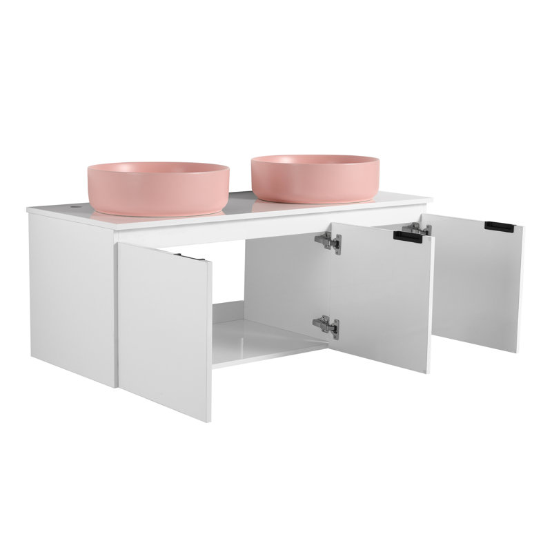 Moderne 48 meubles-lavabos flottants (doit inclure le meuble-lavabo et le lavabo) avec rangement, meuble-lavabo en contreplaqué blanc brillant
