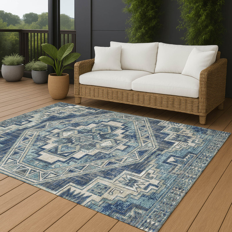Machine Washable Indoor/Outdoor Chantille ACN2794 Global Rug, 8' x 10', Navy