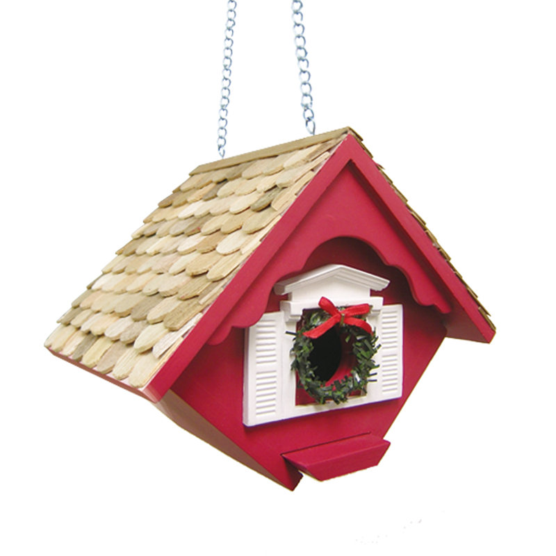 Holiday Offerings Christmas 8"x 6.5" x 5.5" Bird House, Holiday Red
