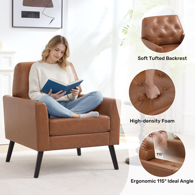 Faux Leather Armchair, PU-BROWN