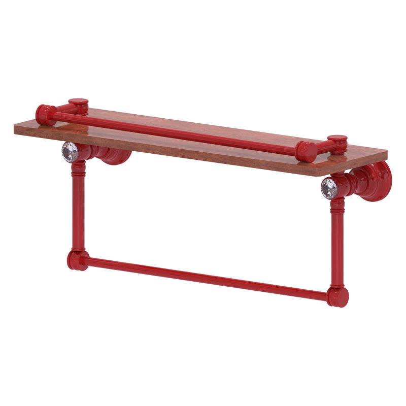 Tablette flottante en cristal Carolina avec barre à serviettes, H 7,4 po x l 16 po x P 5,54 po, Rouge pompier