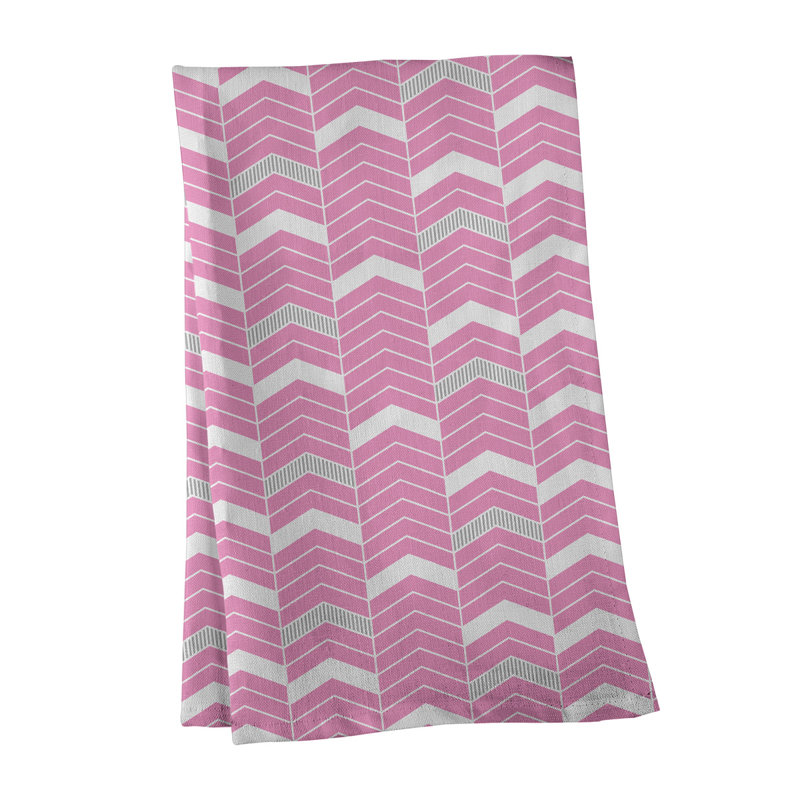Stephenie Tea Towel Kitchen Towel, Pink/Gray, Cotton Twill
