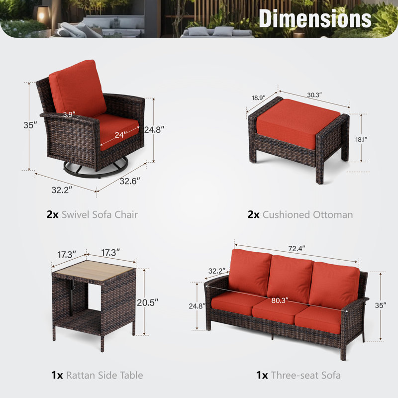 Ensemble de conversation d'extérieur en osier pour terrasse, Rouge
