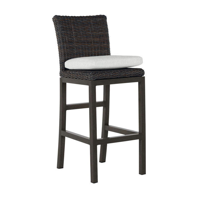 Rustic 30.5" Patio Bar Stool with Cushion, Slate Gray, No Welt, Bali Pearl