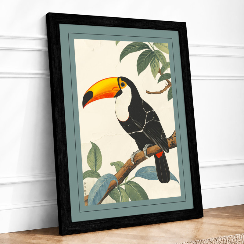 Toucan in Foliage Botanical - Framed Print, A2 - 59.4 x 42.0 cm, Black