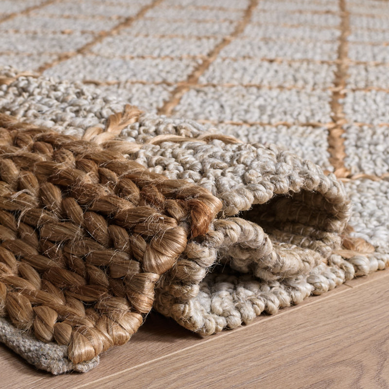 Khorie Natural Fiber Flat Weave Jute/Cotton/Wool Geometric Rug in Brown/Gray, Rectangle 3' x 5'