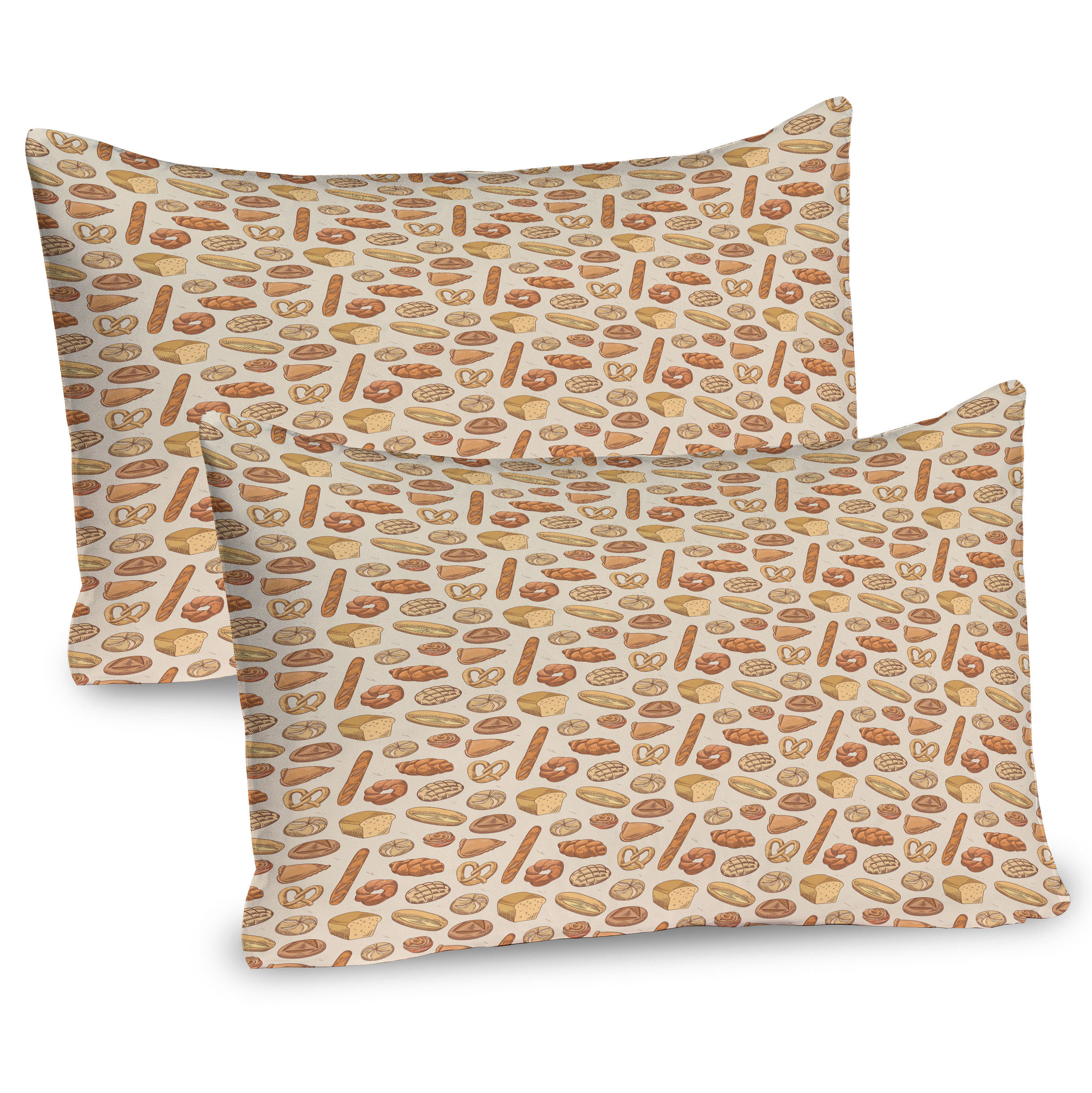 Ambesonne Bakery Pillow Sham Pack Various Bun and Bread Types