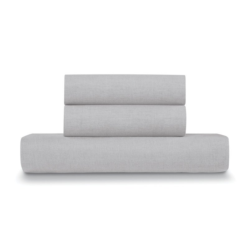  French Linen Cotton 3-Piece Duvet Cover Set, King, Light Gray
