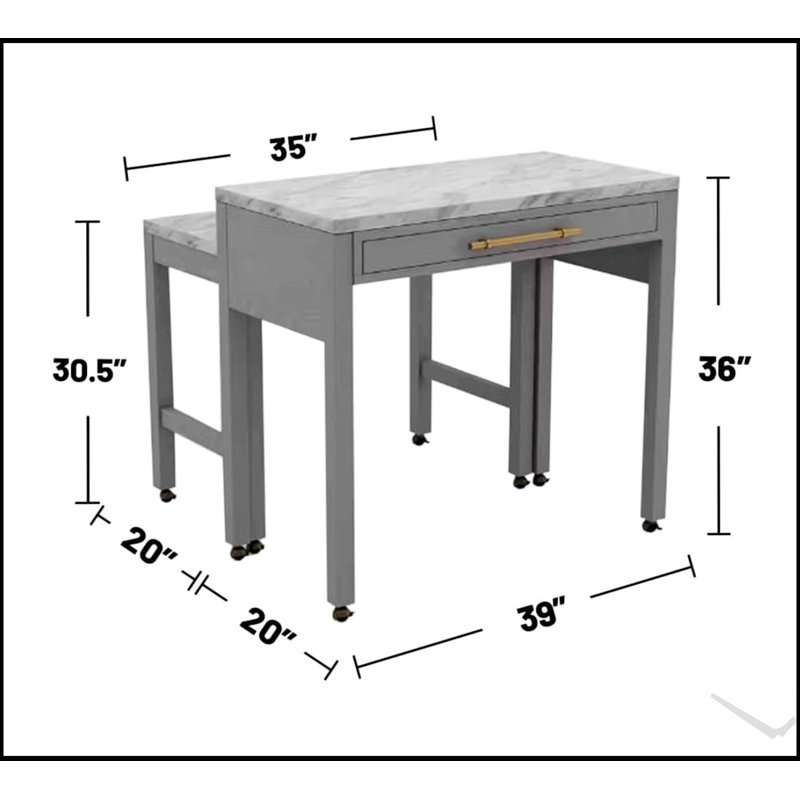 Light Grey Counter Height Table with Nested Table, Faux Marble Top for Elegant and Space-Efficient Dining