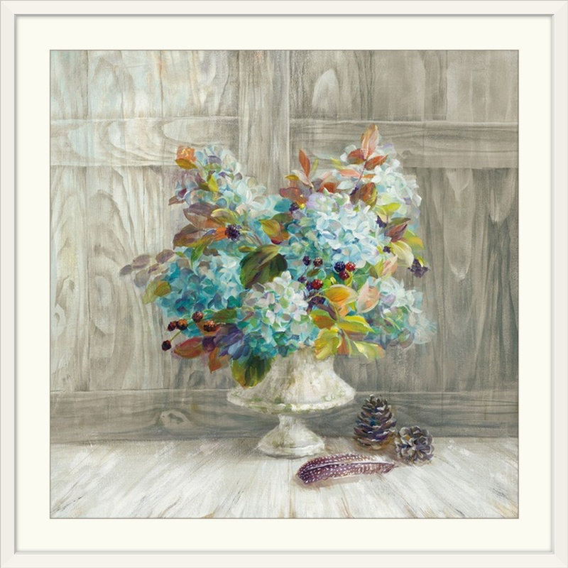 «Heldana Rustic Florals», impression Danhui Nai, H 28 x l 28 po x P 1 po, Cadre blanc