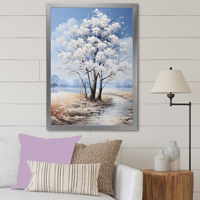 «White Maple Trees Landscape» sur toile, H 44 po x l 34 po x P 1,5 po, Cadre photo argenté