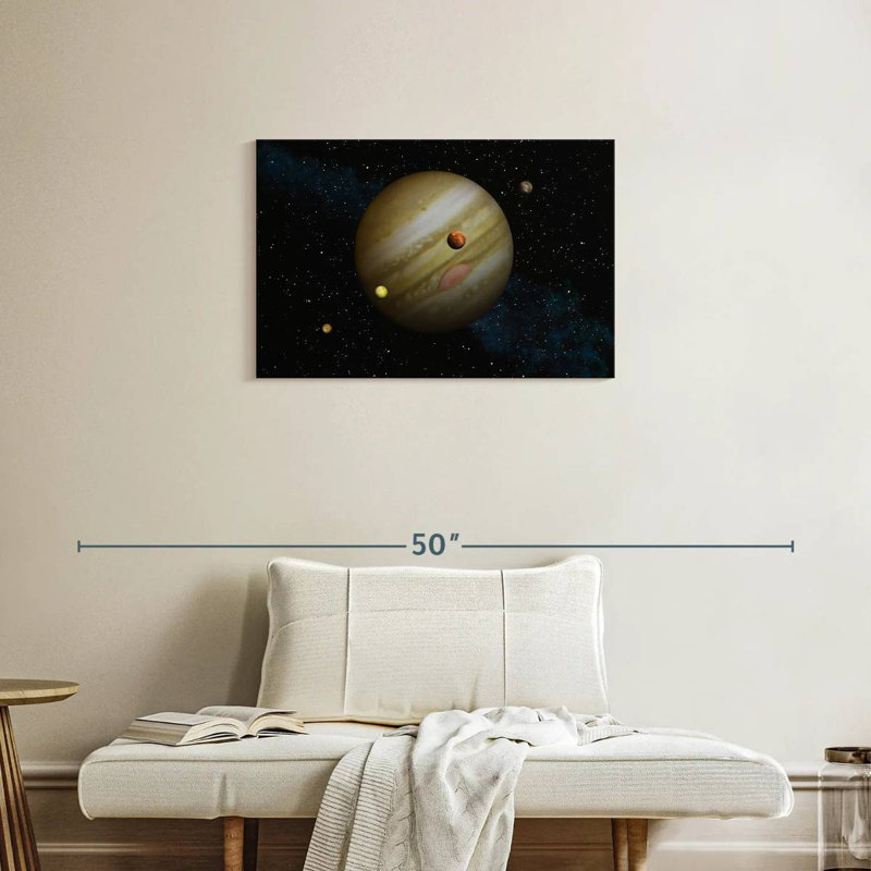 Jupiter et ses lunes, H 20 po x l 30 po