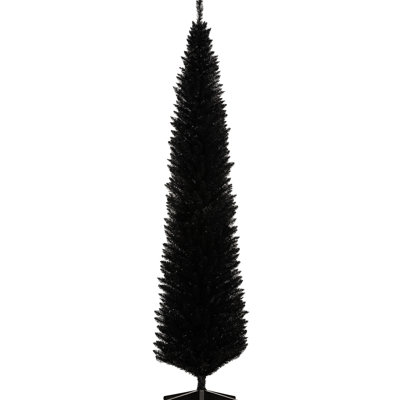 Arbre de Noël mince 8 pi, noir, 618 branches, arbre artificiel avec base en plastique noir