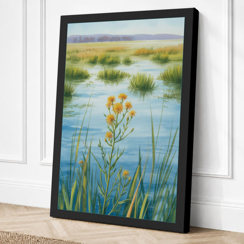Wetland Reverie Botanical - Wrapped Canvas, 36x24 - 91.4 x 61.0 cm, Black Border