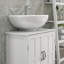 Lavabo pour salle de bain Space, blanc avec tablettes de rangement intérieures réglables, tablette pratique