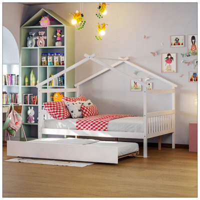 Lit double en bois avec lit gigogne simple