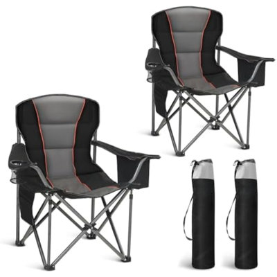 Chaise de camping pliante surdimensionnée, robuste et rembourrée, idéale pour l'extérieur | Chaise de jardin surdimensionnée avec porte-gobelet, poche de rangement et sac isotherme, peut supporter jusqu'à 204 kg, parfaite pour le camping, la plage et les pique-niques