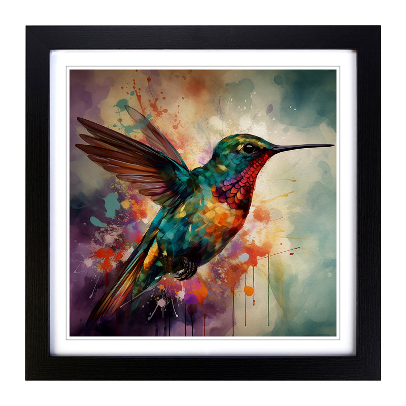 Hummingbird Abstract - Single Picture Frame Print on Wood, Black