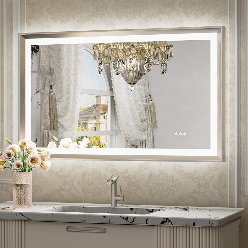 New Rockford Frontlit & Backlit LED Bathroom Vanity Mirror, 40" x 24", Rectangle, Brushed Nickel