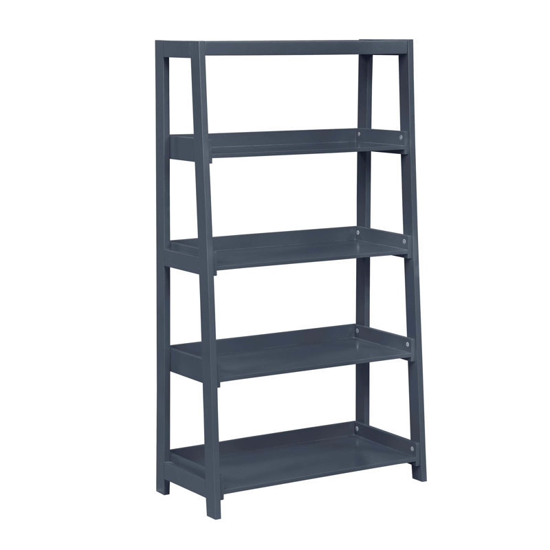 Modern Traditional 4-Shelf Wooden Bookcase With Sleek Finish, Perfect For Home Organization And Display, Navy Blue