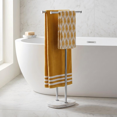 Porte-serviettes de salle de bain autoportant KES pour salle de bain, porte-serviettes à base de marbre lestée 10,5 lb, support à serviettes double en forme de T, finition brossée