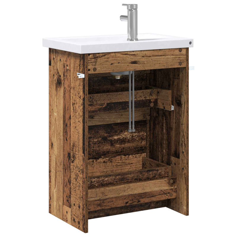 Vanity & Mirror Set, Medium Wood
