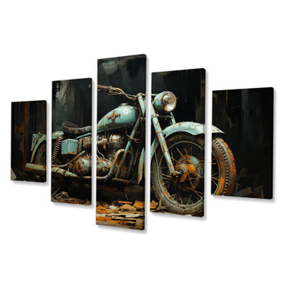 Blue And Black Classic Motocycle Cruiser - Motorcycle Multipanel Wall Art Set