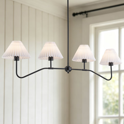 4-Light Linear Chandelier with Pleated Fabric Shades with PVC Lining
