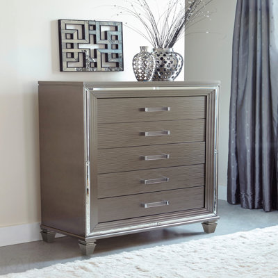 Commode de rangement de style moderne en métal argenté gris argenté avec 5 tiroirs et 1 pièce